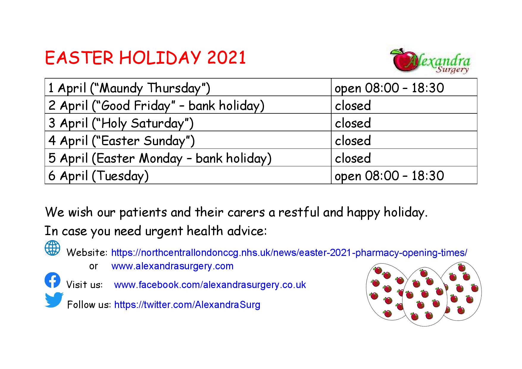 Easter 2021 opening hours Easter 2021 opening hours